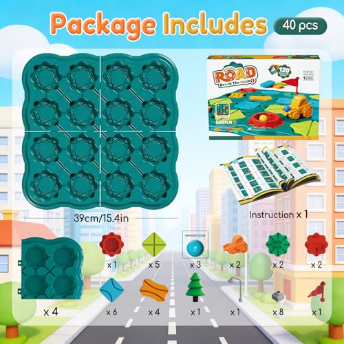 STEM Board Games Kids Toys, Maze Brain Teaser Puzzles Learning Games, Logic Road Track Building Blocks Educational Montessori Preschool Birthday Boys Girls Gifts for Kids Ages 3 4 5 6 7 8 Year Old - size: 40 PCS