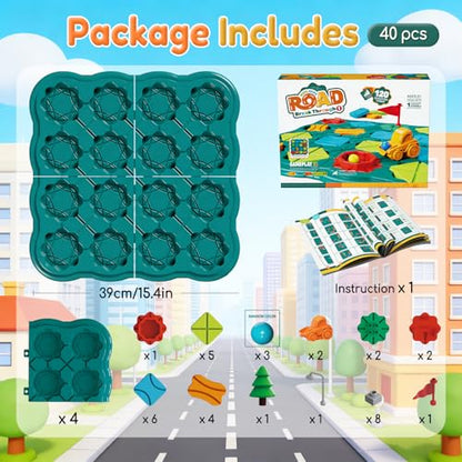 STEM Board Games Kids Toys, Maze Brain Teaser Puzzles Learning Games, Logic Road Track Building Blocks Educational Montessori Preschool Birthday Boys Girls Gifts for Kids Ages 3 4 5 6 7 8 Year Old - size: 40 PCS