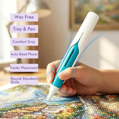 Automatic Diamond Painting Bead Dispenser for 2.8mm Round Drills, No Wax Needed Art Pen, Ergonomic Diamond Painting Pen for Tools and Diamond Art Accessories Set - color: Blue