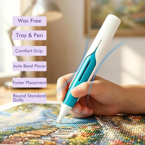 Automatic Diamond Painting Bead Dispenser for 2.8mm Round Drills, No Wax Needed Art Pen, Ergonomic Diamond Painting Pen for Tools and Diamond Art Accessories Set - color: White