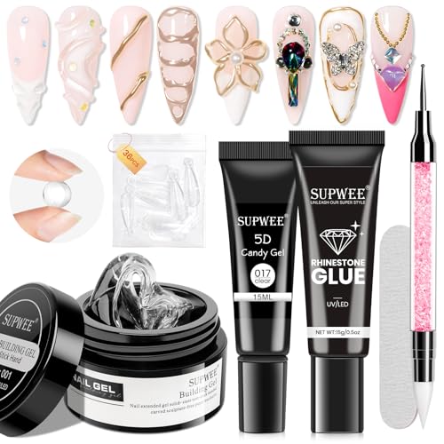 Solid Builder Gel for Nails 3D Nail Sculpture Gel and Nail Rhinestone Glue - color: Clear Clear Clear