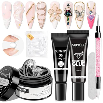 Solid Builder Gel for Nails 3D Nail Sculpture Gel and Nail Rhinestone Glue - color: Clear Clear Clear