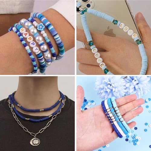 4000pcs Dark Blue Clay Beads,6mm Heishi Bead Polymer Flat Round Disc Bulk Beads for Jewelry Making,DIY Friendship Bracelet and Necklace Craft - color: Dark Blue