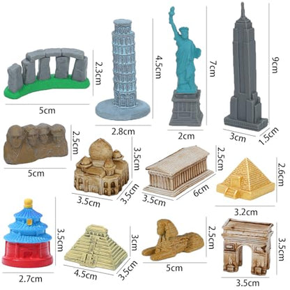 ONEST 12 Pieces Mini World Building Model Playsets Famous Architecture Figurines - style: B Set