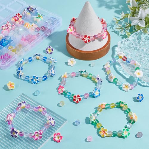 SUNNYCLUE 1 Box 150Pcs 6 Sets Flower Bracelet Making Kit Plumeria Flowers Beads with 10m Crystal String Summer Hawaii Ocean Beach Moonstone Beads for Jewelry Making Adults Supplies Adults Beginner - style: Plumeria Flower 3