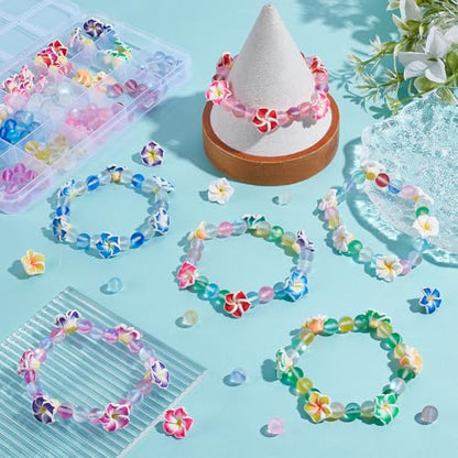 SUNNYCLUE 1 Box 150Pcs 6 Sets Flower Bracelet Making Kit Plumeria Flowers Beads with 10m Crystal String Summer Hawaii Ocean Beach Moonstone Beads for Jewelry Making Adults Supplies Adults Beginner - style: Plumeria Flower 3