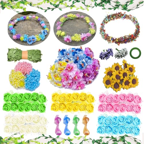 Flower Crowns Craft Kit, Make Your Own 12PCS Flower Crowns Garland Arts - color: Sunflower & Rose