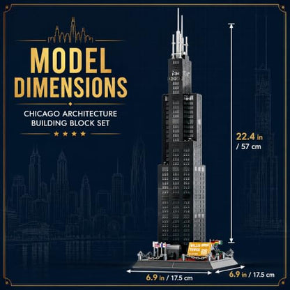 Willis Tower Chicago Architecture Building Block Set 1235 Pcs Famous City Skyline Landmark Model Kit Tall Skyscraper Construction Toy for Adults & Teens Home Office Desk Decor Display Gift - style: Chicago Willis Tower