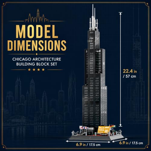 Willis Tower Chicago Architecture Building Block Set 1235 Pcs Famous City Skyline Landmark Model Kit Tall Skyscraper Construction Toy for Adults & Teens Home Office Desk Decor Display Gift - style: Chicago Willis Tower