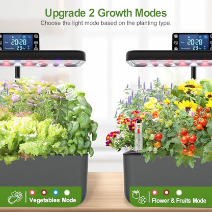 Hydroponics Growing System Kit with Seeds, 12-Pod Indoor Garden with 24W Full-Spectrum LED Grow Light, Smart LCD Control and 7L Water Tank for Herbs, Lettuce, Vegetables and Flowers(Black) - color: black