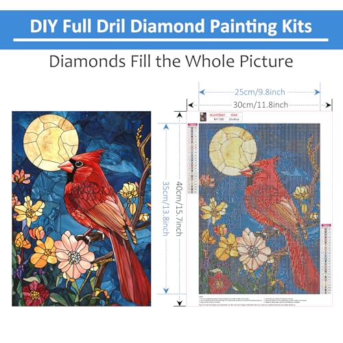 HEIBAGO Cardinal Diamond Art Kits for Adults, 5D Full Drill Round Moon Painting Gems with Bird Diamond Painting, Flower Diamond Dots Perfect for Home Wall Decor 12x16inch - color: Cardinal