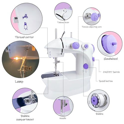 Mini Sewing Machine for Beginners-Maquina de Coser, Easy Automatic Sewing Machine with Extension Table, Household Electric Portable Sewing Tool with Sewing Kit, Small, for All Age, Kids or Adults - style: 202 Upgrade for Beginners