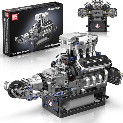 Mould King 10206 V8 Engine Model kit that Runs, Build Your Own Cars Combustion Battery/Motor Blocks Sets, Mechanic Engineering Construction Set, STEM KIt Gift for Adults 14+ Teens(737 PCS) - style: MCL Engine