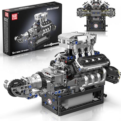 Mould King 10206 V8 Engine Model kit that Runs, Build Your Own Cars Combustion Battery/Motor Blocks Sets, Mechanic Engineering Construction Set, STEM KIt Gift for Adults 14+ Teens(737 PCS) - style: MCL Engine