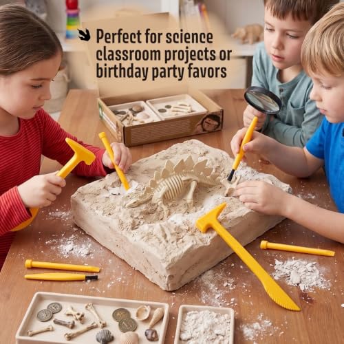 18PCS Excavation Tool Kit for Kids, Bulk Archaeology Dinosaur Dig Kit Tools with Hammer Chisel Brush, Fossil Dino and Gems Dig Kit, STEM Science Toys for Classroom Activities, Party & Boys Girls - color: 6 Set