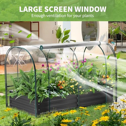 DoCred Garden Bed with PVC Cover, 72.8" x 37.4" x 47.2" Metal Planter Box - color: Black, size: 72.8" x 37.4" x 47.2"