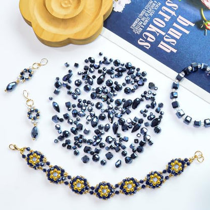 1500 Pcs Crystal Glass Beads for Jewelry Making – 12 Styles Bicone, Rondelle, Cube, Teardrop & 3mm Spacer Beads, DIY Bracelet Necklace Earring Craft Kit with Organizer Box(Vavy Blue) - color: Vavy Blue