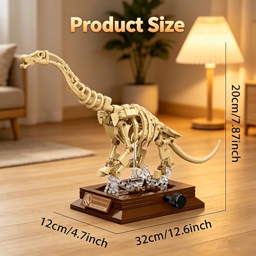 DRZYJ Brachiosaurus Dinosaur Fossil Building Set, 284Pcs Movable Brachiosaur Skeleton Model Kit with Museum Display Stand, Educational Giant Sauropod Toy for Kids 8+, Gift for Dinosaur Lovers - style: Brachiosaurus