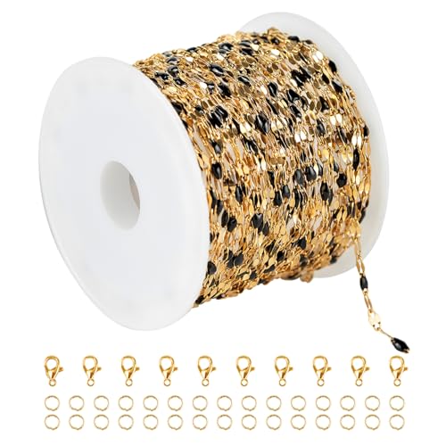 UMAOKANG 16.4ft Gold Stainless Steel Black Enamel Chain for Jewelry Making - color: Gold-Black