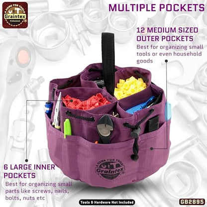 Graintex 18 Pockets Grab Bag Rip-stop Canvas Drawstring Closure, Small Part Organizer Pouch, Small Tools, Screws, Parts, Parachute Tool Bag for Efficient Storage - Purple - color: Purple