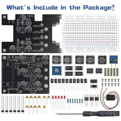 DIY Breadboard Power Supply Soldering Kit, PEMENOL Multi-Output LM2596 Power Module with 3.3V / 5V / 12V and Adjustable Output, Built-in Display and Switch for Electronics Projects, Labs and Makers