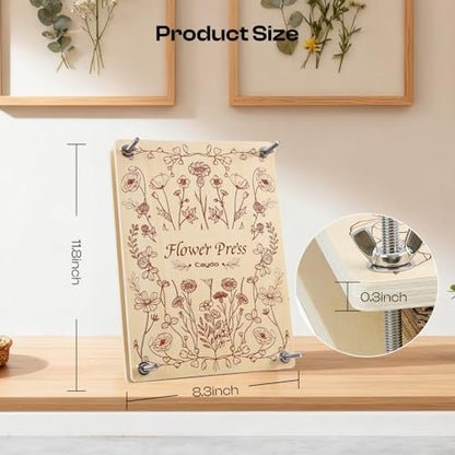 Caydo 11.8" x 8.3" 10 Layers Flower Press Kit for DIY Bookmark Pressed Flower Frame, Wooden Pressed Flower Kit & Plant Press for Adults, Bouquet Flower Preservation Kit, Ideal Gift for Craft Lovers - size: 11.8"x8.3"
