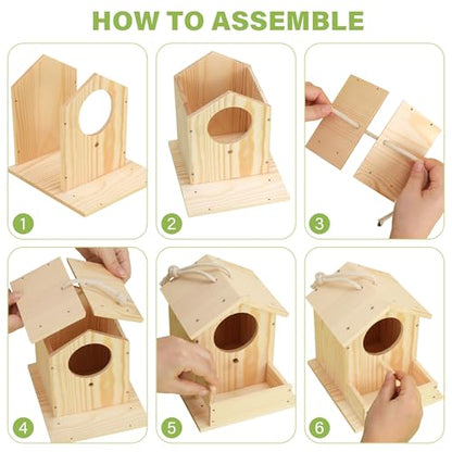 LotFancy Bird House Kit, 2 Pack, DIY Wooden Birdhouse Kits, Arts and Crafts Painting Kit for Kids, Build and Paint, Including Paints & Brushes - style: Paint 2pcs Bird House