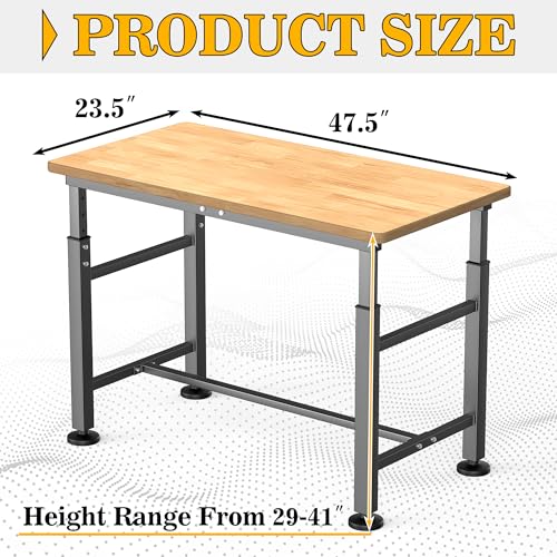 Ultrawall Workbench for Garage, 47.5" Adjustable Height Work Table - size: 47.5 x 23.5 inch