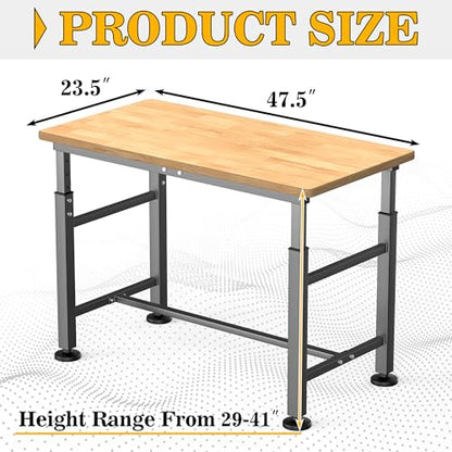 Ultrawall Workbench for Garage, 47.5" Adjustable Height Work Table - size: 47.5 x 23.5 inch