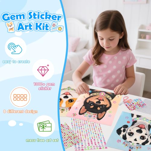 Gem Art Sticker Kit,Diamond Art Sticker Crafts for Kids Ages 4-12 - color: Blue-Dog