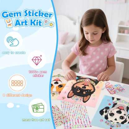 Gem Art Sticker Kit,Diamond Art Sticker Crafts for Kids Ages 4-12 - color: Blue-Dog