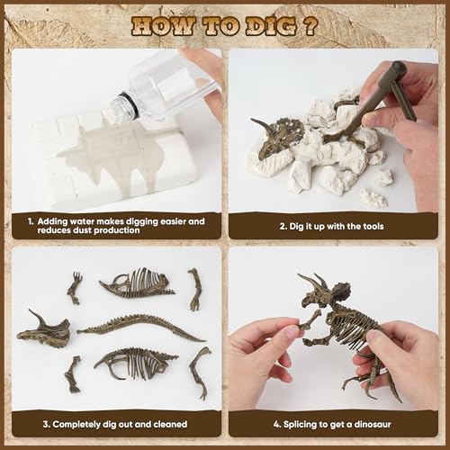 VIBIRIT Dig Up Dinosaurs Skeleton Set,Dinosaur Digging Fossil Kit Model Toys,Excavation Kits for kids5-12year,Educational Realistic Toys for Kids,Boys,Girls - style: Triceratops