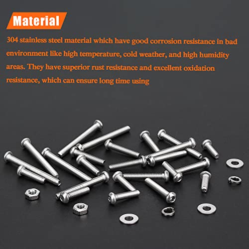 HELIFOUNER 560 Pieces M2 x 4mm /6mm /8mm /10mm /12mm /16mm /20mm, Button Head Socket Cap Screws Bolts Washers Nuts Kit, 304 Stainless Steel - size: M2, style: Button Head Socket Cap