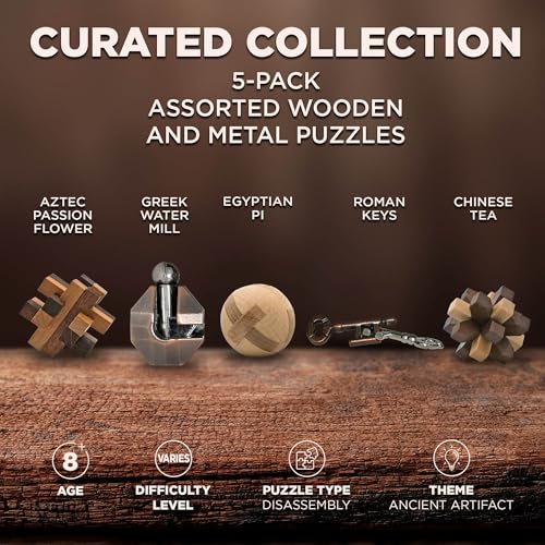 Project Genius True Genius CURATED Collection – Variety Pack, Assembly Puzzle, Disassembly Puzzle, Brain teasers, Adult Puzzle, Wooden and Metal Brain Teasers