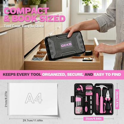 DEKOPRO 94 Piece Pink Tool Set, Household DIY Tool Kit for Women with Storage Toolbox, Small Basic Hand Tool Box Set for Home Repair, DIY, Apartment, Office - color: Pink