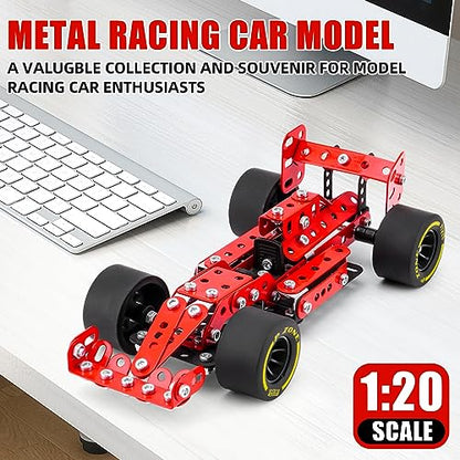 Building Car Metal Model Kits,STEM Building Toys Model Car Kits for Boys 8-12,Erector Sets 1:20 Scale Red Racing Car Metal Building Blocks for Kids Boys 8 9 10 11 12-16 Years Old