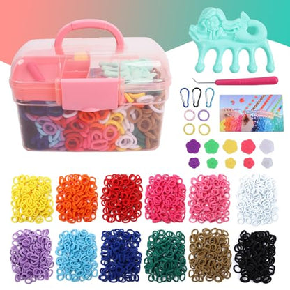 ZMMB Mermaid Bracelet Making Kit for Girls Ages 6-12 - 1200+ Rainbow Elastic Cloth Loom Bands in 12 Colors, DIY Craft Set with Mermaid Loom Tool, Storage Box – Great Birthday Gift for Kids