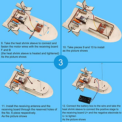 OULUN 3D Wooden Remote Control Boat, Motorized Construction Engineering Set