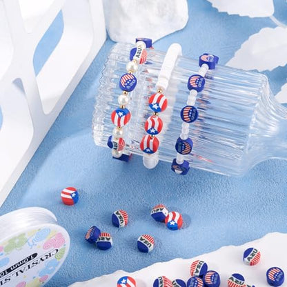 Elecrelive 300Pcs Red White and Blue Beads 4th of July Polymer Clay Beads - color: Blue, Red