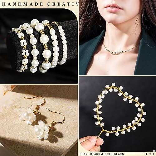 LEOBRO Pearl Beads for Bracelets, 720PCS Bracelet Making Kit for Adult, Bracelet Bead Kits, Small Pearl Beads and Gold Beads for Bracelets, Jewelry Making Kit - color: Creamy White