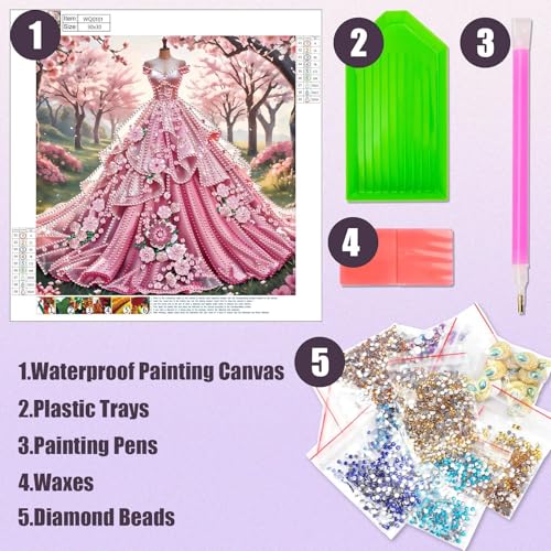 JATOK Diamond Art Kits for Adults, Princess Dress, Special-Shaped Gems - color: Denim
