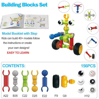 156 PCS STEM Building Blocks Toy Set for Kids 3-7, Birthday Gifts for Boys - color: 156