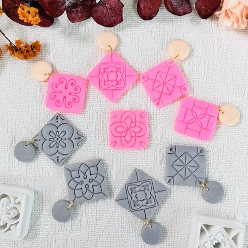 Xaekicr 8PCS Tile Pattern Polymer Clay Cutters Set – Mediterranean Geometric Clay Cutters and Textured Molds, Clay Tools for Polymer Clay Jewelry and Crafts - color: 2E color