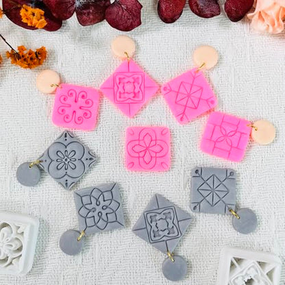 Xaekicr 8PCS Tile Pattern Polymer Clay Cutters Set – Mediterranean Geometric Clay Cutters and Textured Molds, Clay Tools for Polymer Clay Jewelry and Crafts - color: 2E color