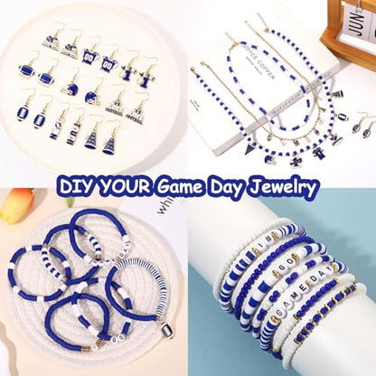 2200PCS+ Game Day Beads Charms for Bracelet Making Polymer Clay Beads Crystal Pearl Letter Gold Spacer Beads Football Charms for Game Day Bracelet Necklace Making DIY Crafts - color: Blue White