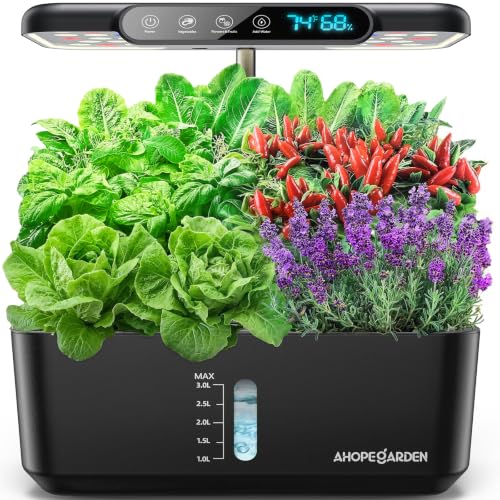 Ahopegarden Hydroponics Growing System: 10 Pods Temp ＆ Humidity Display - color: Black, size: 10 pods