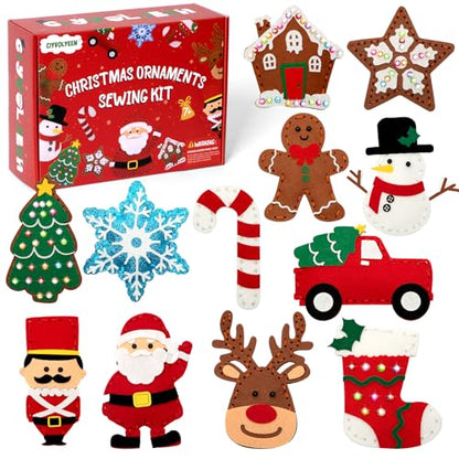 CiyvoLyeen Christmas Sewing Kit for Kids -Easy & Fun Felt Sewing Crafts, Christmas Ornaments Arts and Crafts Gift for Girls & Boys, Play and Learn My First Sewing Kit for Ages 6 7 8 9 10 11 12