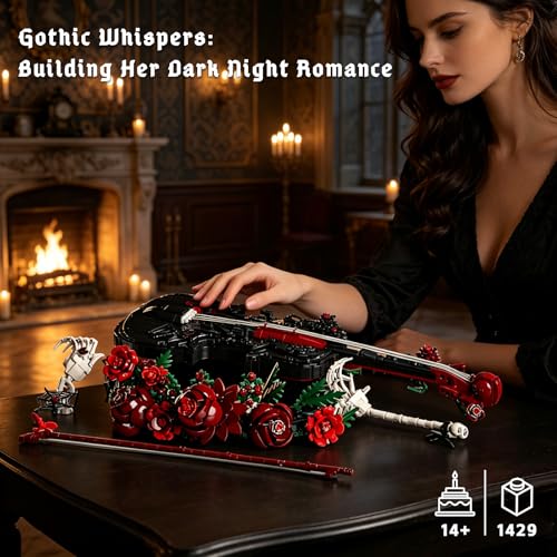 Gothic Cello Building Set Compatible with Lego, Rose Skeleton Art Model
