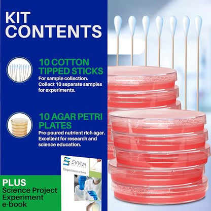 Evviva Sciences Nutrient Agar Petri Dishes Science Project Kit, Pre-Poured Agar Plates for Science Experiments, with Experiment eBook (RED) - color: Red