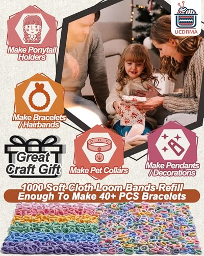 UCDRMA 1000PCS Soft Cloth Loom Bands Refill for Bracelet, Loop Bracelet Making Kit in Dreamy Creamy Colors Weaving Loom Refill Loops Pack, Elastic Band Bracelet Kit Can Make 40+ Friendship Bracelets - color: Dreamy Creamy Colors